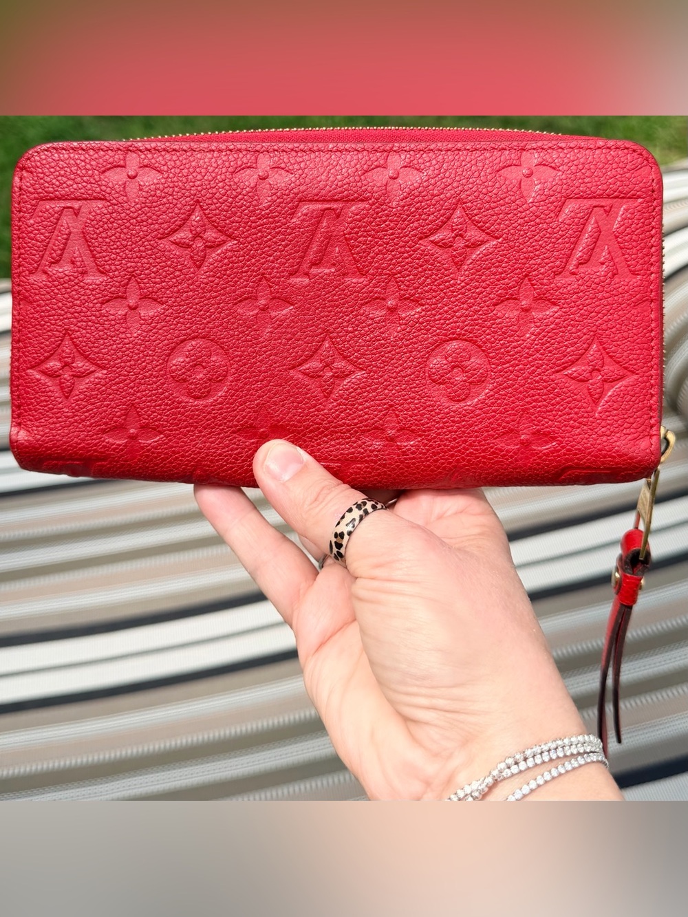 Authentic LOUIS VUITTON Empriente Zippy Accordion Wallet Red Monogram M60547